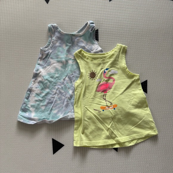 Cat & Jack & GAP|baby girl tank bundle in tie dye & flamingo print•••12-18M - Picture 1 of 4